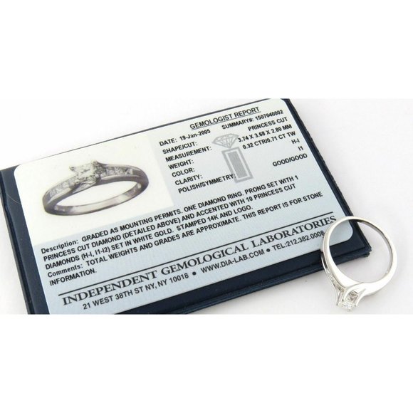 Princess Cut .32 Diamond 14K White Gold Ring .71ct total EGL Cert #7176 - Picture 9 of 9